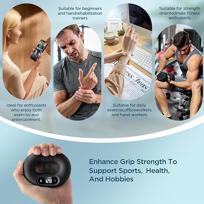 Smart Grip Trainer, Supports Multiple Game Interaction and HID Mode Video Browsing,Grip Strength Trainer for Fitness, Stress Relief and Rehabilitation Training, Resistance 30 Pounds Hand Trainer Black
