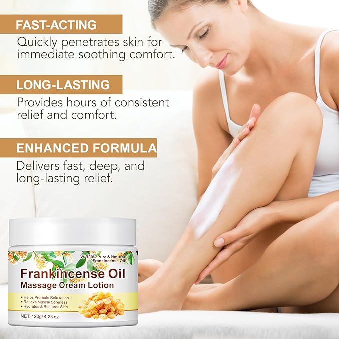 Frankincense Oil Massage Cream Lotion - 4.23 Fl Oz Pure Natural Frankincense Essential Oil Helps Moisturize Skin and Soothe Body, Relax and Soothe Body