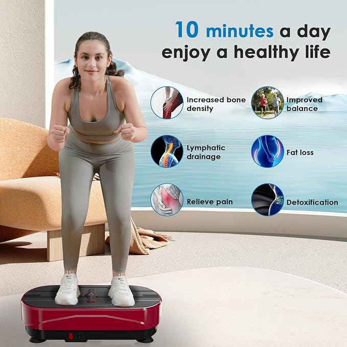 Vibration Plate Exercise Machine - Whole Body Workout Vibration Platform Lymphatic Drainage Machine for Weight Loss Home Fitness with Resistance Bands Remote