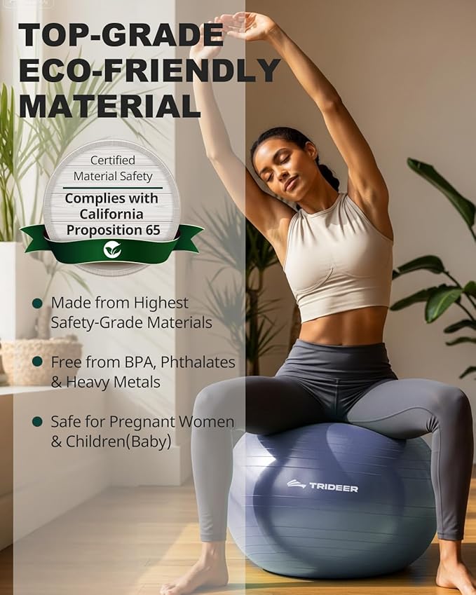 Trideer Exercise Ball Yoga Ball,Office Seating & Balance Ball Chair, Stability Ball for Pilates, Physical Therapy,Core Training & Balance Improvement & Stretching