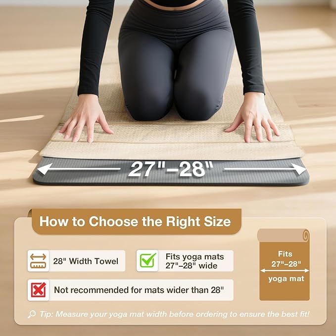 Hot Yoga Towel,Microfiber Yoga Mat Towels Non Slip for Hot Yoga Absorbent Microfiber Sweat Anti-Slip Cover,Bikram,Pilates,Exercise,Fitness 28 inch X 72 inch Beige 2 Pack