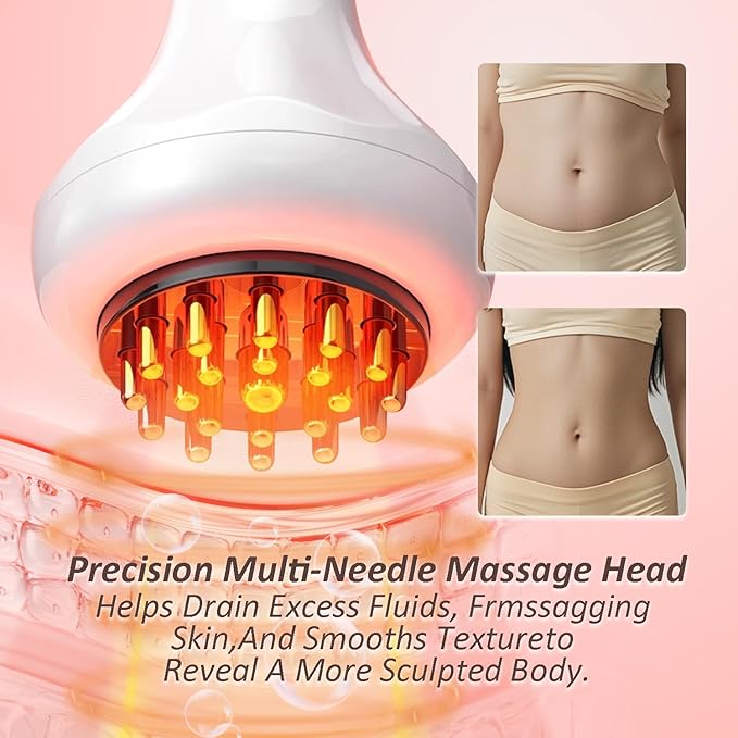 Lymphatic Drainage Massager & Anti Cellulite Massage Tool Helps Reduce Stretch Marks & Cellulite, Body Sculpting Machine For Legs, Arms & Belly with Microcurrent, Light, Heat & Vibration，With Body Oil
