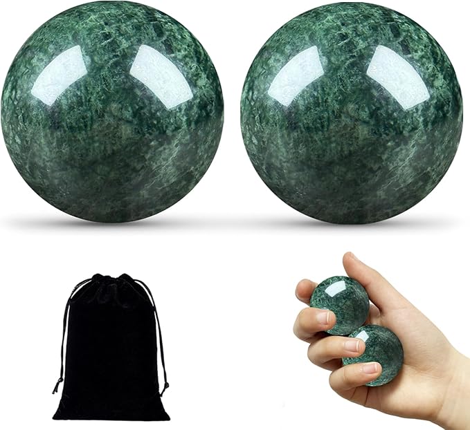Hand Therapy Balls for Stress Relief,Baoding Balls for Women & Men,Marble Chinese Massage Ball Set for Hand Exercise,Arthritis,Brain Stress Relief,2 Pack with Storage Bag (1.57inch Dark Green)