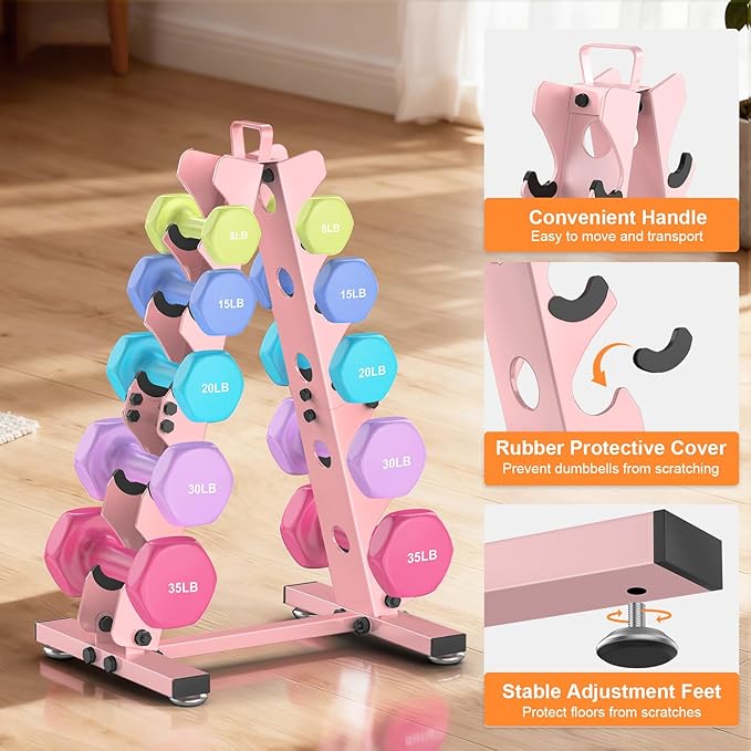 TomCare 6-Tier|5-Tier|4-Tier Dumbbell Rack Stand Only, Weight Rack for Home Gym Storage Stand for Weights Metal A-Frame Strength Training Dumbbell Holder with Handle (Dumbells not Included)