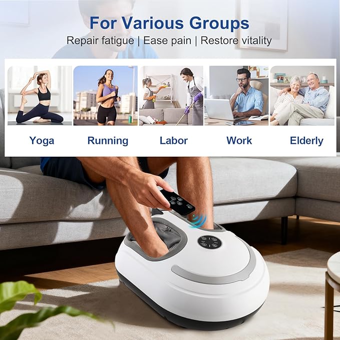 Foot Massager with Heat Shiatsu Feet Massage Machine Deep Kneading Relief for Plantar Fasciitis Air Compression 3 Heat Levels, Relax for Home Office Use, Christmas Gifts for Women Mom Dad White