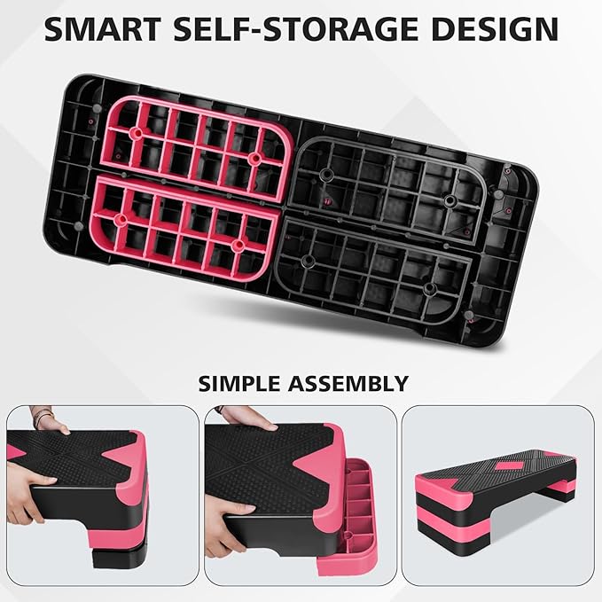 MIUDGIG 27" Exercise Workout Aerobic Step Platform Trainer, Adjustable Fitness 4-6-8in Exercise Stepper Workout with 4 Risers, Aerobics Stepper Workout Stepper for Home Gym Cardio Strength & Training