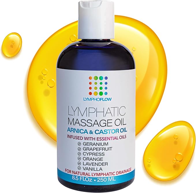 Bruizex Lymphatic Drainage Massage Oil with Arnica & Cold Pressed Castor Oil, Lightweight Non-Greasy Body Massage Oil for Daily Lymphatic Massage, Aftercare Routine, Lightweight Formula - 8.5 Oz