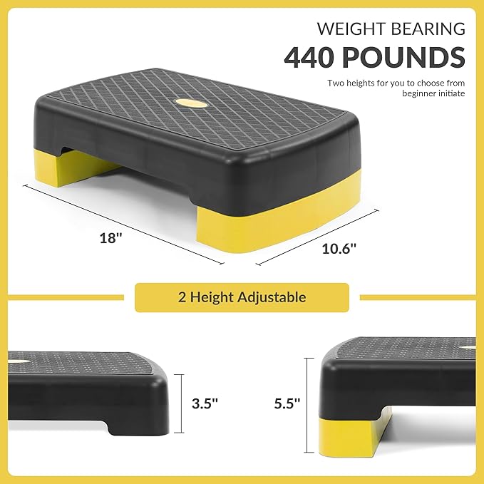 Fitvids 18" Aerobic Step Platform, Workout Stepper with Adjustable 2 Stackable Risers 3" 5.5" for Home Gym Small Space, Exercise Step, Multiple Option