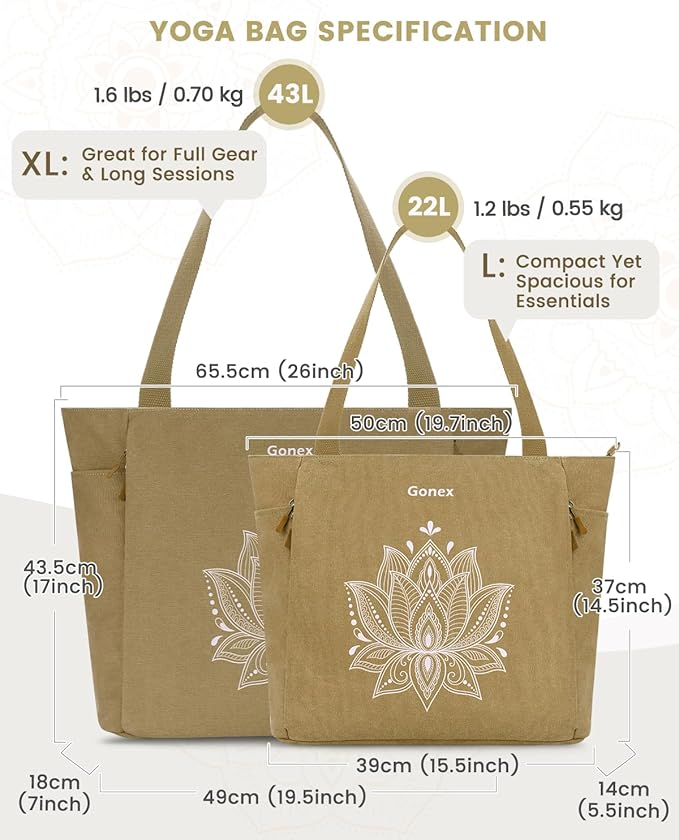 Gonex Yoga Mat Bag, Large Tote Bag with Multi Pockets for Women Men, Canvas Mat Carrier, Full Zipper Easy Access for Pilates Gym Travel