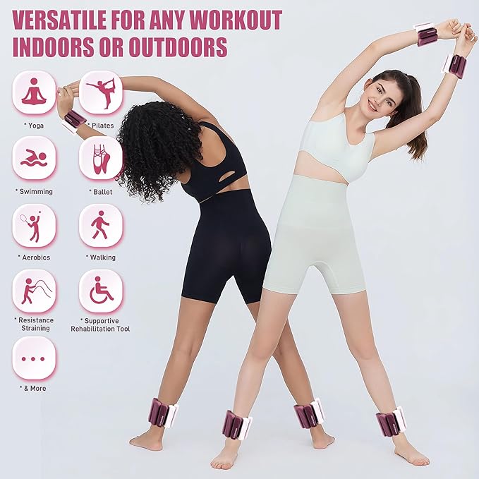 Wrist & Ankle Weights for Women and Men, 2lbs/4lbs Pairs Adjustable Silicone Weighted Bangles for Arm & Leg Workouts, Perfect for Pilates, Barre, Yoga, Walking & Home Fitness 24055