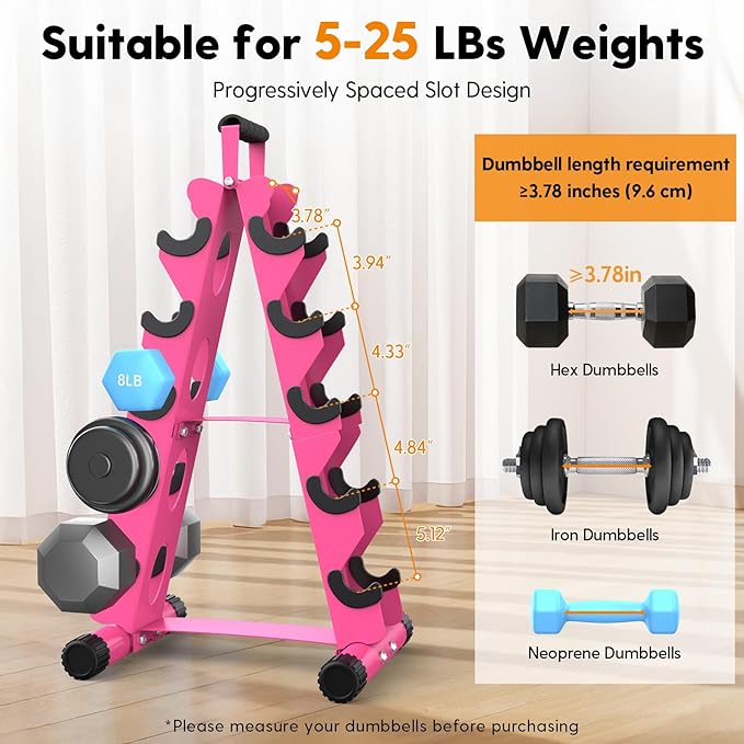 AmazeFan 5 Tier | 3-Tier Dumbbell Rack Stand Only, A-Frame Design Weight Rack with Handle, Weights Metal Strength Training Dumbbells Storage Rack for Home Gym Space Saver (Dumbells not Included)