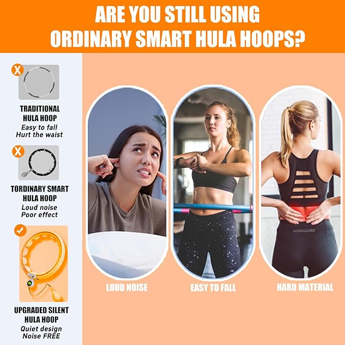 U5 Smart Weighted Hula Hoop with Counter & Waist Trimmer – 16 Knots, 28"–46" Adjustable Infinity Hoop Plus Size, Quiet Rubberized Wheels, Ab Workout Fitness, Weight Loss, Abdominal Toner