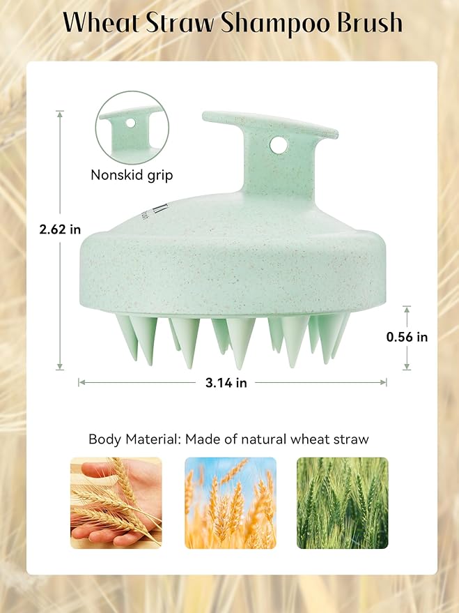 HEETA Scalp Massager Hair Growth 2-Pack, Silicone Scalp Scrubber Shampoo Brush for Exfoliation Dandruff Removal Head Massage Stress Relax, Wet & Dry Use for Women Men Hair Care, Wheat Straw Material