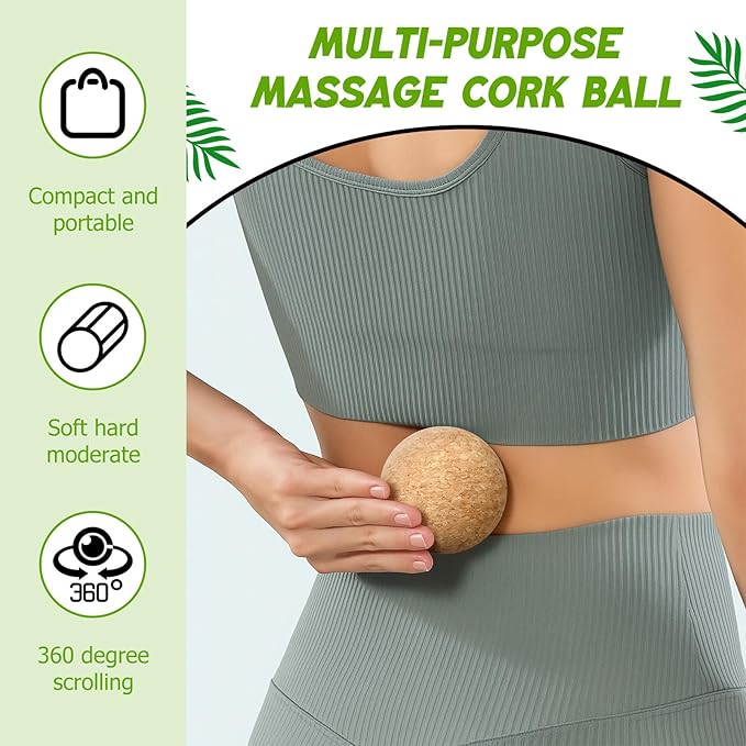 TrelaCo Cork Massage Balls Set of 2 for Fascia Release After Exercise Yoga Point Therapy Relax Muscles Relieve Stress Tools