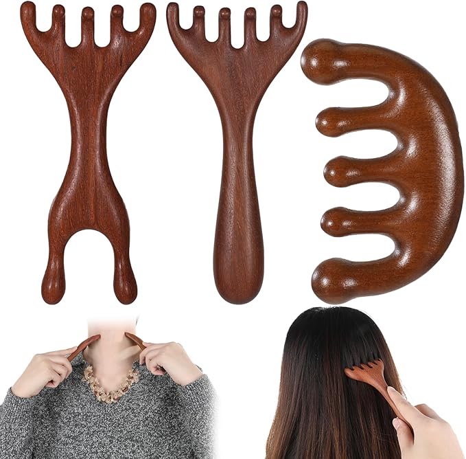 3 PCS Wooden Scalp Massager Hair Growth Gua Sha Hair Massager Comb Head Massagers Scalp Tool Manual Scalps Massagers Scalps for Women Man Hairs Promoting Hairs Growth