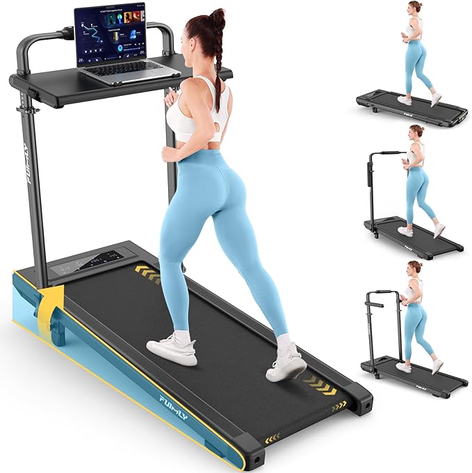 FUNMILY Upgrade Walking Pad Folding Treadmill with 12%/15% & Handle Bar, 3.5HP Foldable Under Desk Compact Treadmills for Home/Office/Gym, 400+lb Capacity, Shock Absorption