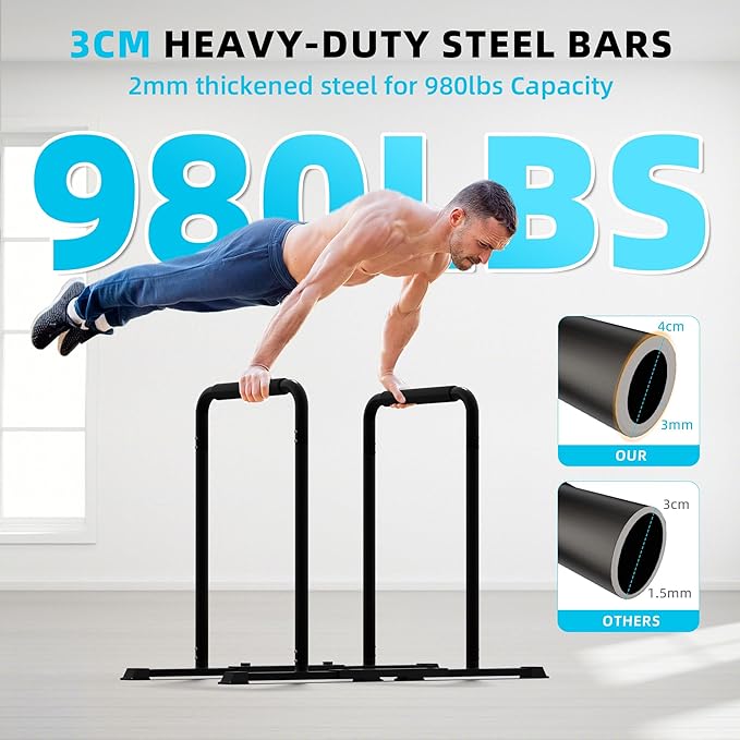 Outdoor Basic 2-in-1 Adjustable Dip Bar Station - Heavy Duty Parallel Bars with Connecting Parts, Extra Tall & Thickened Steel Design for Home Gym, Calisthenics & Strength Training (Dip Bar Pro Max)