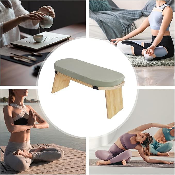 DKSLALALI Meditation Bench, Foldable Ergonomic Bamboo Kneeling Chair with Meditation Extra Soft Cushion Portable Comfortable Meditation Stool Bench for Prayer Kneeler Travel & Yoga