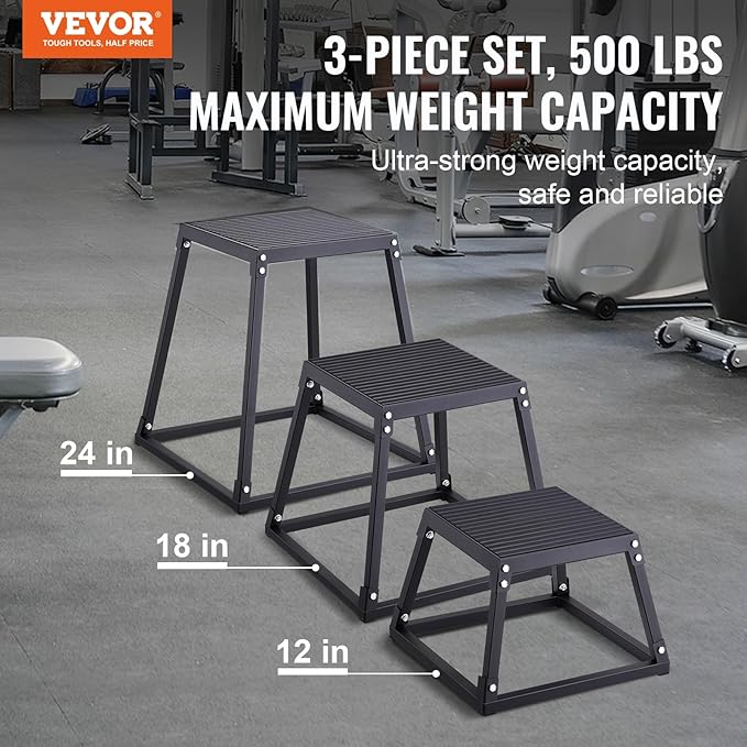 VEVOR Plyometric Platform Box, Plyometric Jump Box, Fitness Steel Plyo Box for Home Gym Jump Training, Crossfit, Conditioning, Strength Training, Black