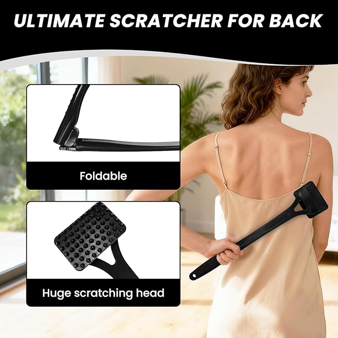 18.5-Inch Foldable Back Scratcher with ABS Polymer Resin Long Handle, Suitable for Men, Women, Adults with Rough Skin, The Best Gift for Parents and Loved Ones (D-Black)