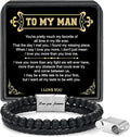LUXEJEW Gifts for Men - Beaded Leather Bracelet 6mm Matte Agate Stone Bracelets for Men Dad Son Husband Boyfriend Grandpa Grandson Brother Uncle Nephew Adjustable Magnetic Clasp