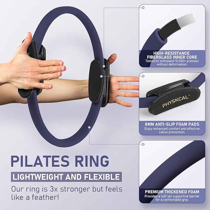 Pilates Kit, 15-Inch Pilates Ring with 1x Core Ball, 3X Resistant Loops and 2X Flex Bands, Home Pilates Equipment Set and Mat Pilates Essential Kit