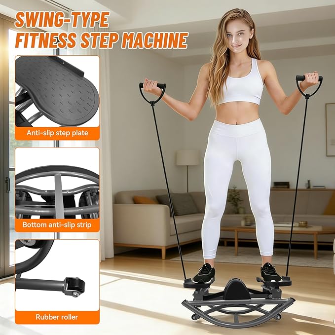 Rock Stepper Side to Side Machine, Low-Impact Lateral Stepper for Home Workout with Digital Display and Resistance Bands, Portable Rocking Stepper for Legs, Glutes and Core Training