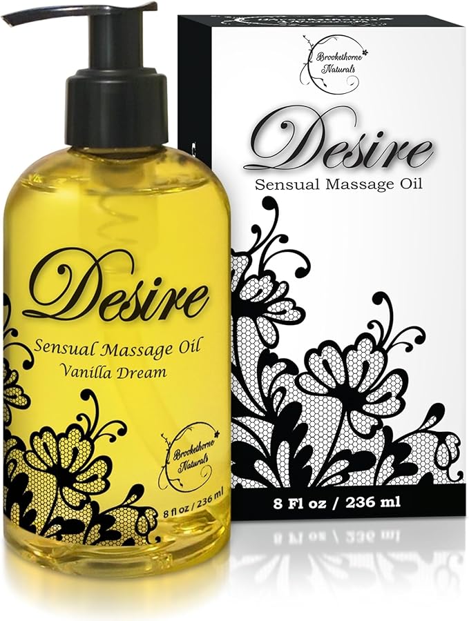 Desire Sensual Massage Oil for Date Night | Best Massage Oil for Couples | Valentines Day Gifts for her | All Natural with Sweet Almond, Grapeseed & Jojoba for Smooth Glide 8oz