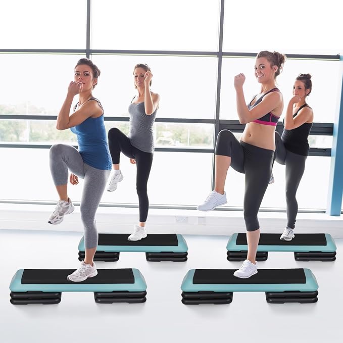 43" Exercise Aerobic Step Platform, Adjustable Fitness Stepper, with 4 Removable Risers for Home Gym Cardio Strength and Training