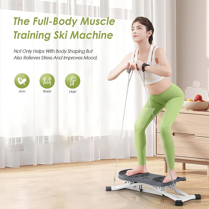 Slide Steppers Exercise for Home, Mini Stair Stepper with Resistance Bands, Full Body Workout Machine, Simulate Skiing Posture, 300 LBS Weight Capacity