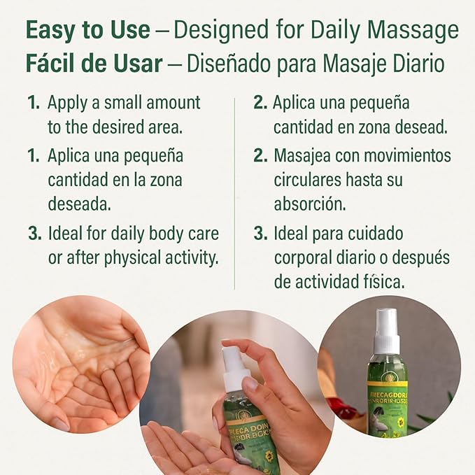 Arnica Sore Muscle Massage Oil(Aceite) – 6 fl oz – Natural Concentrated Body Oil for Muscles, Joints & Massage Therapy – Fast-Absorbing – Fresh Herbal Aroma – Soothing Relief – Daily Use Solution