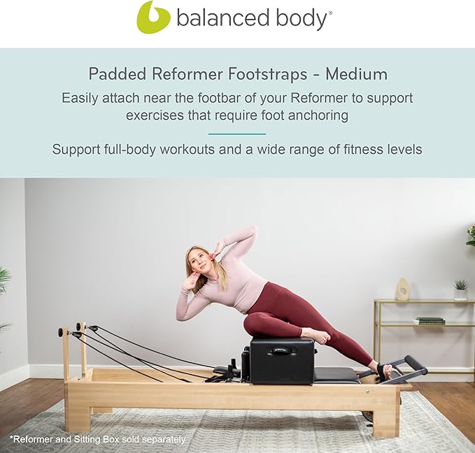 Balanced Body Medium Cotton or Padded Footstrap for Pilates Reformer, Compatible with Studio Reformer XSR or Revo Footbar, Pilates Equipment Accessory, 27.5 Inches