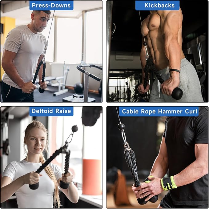 GSE Tricep Rope, Heavy Duty Tricep Pull Down Cable Machine Attachment, Strength Training Exercise Equipment for Home Gym (Single/Dual Available)