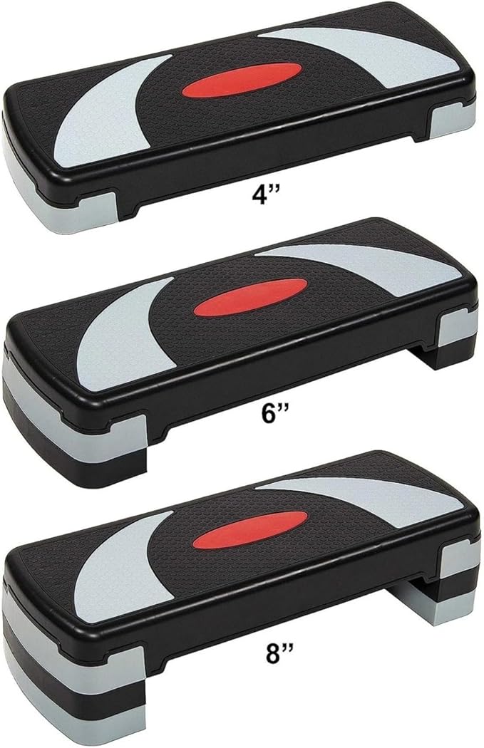 Adjustable Aerobic Step Platform, 4/6/8 Inch Height with Non-Slip Surface, Supports 400 lbs for Home Workouts, Cardio, and Step Training - Gray/Black