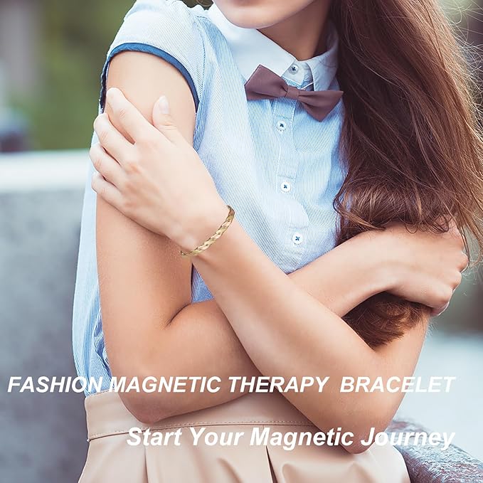 Copper Magnetic Bracelet for Women, Pure Copper Two-Color Gold Braid Adjustable Bracelet, Fashsion Jewelry Presents (0993)