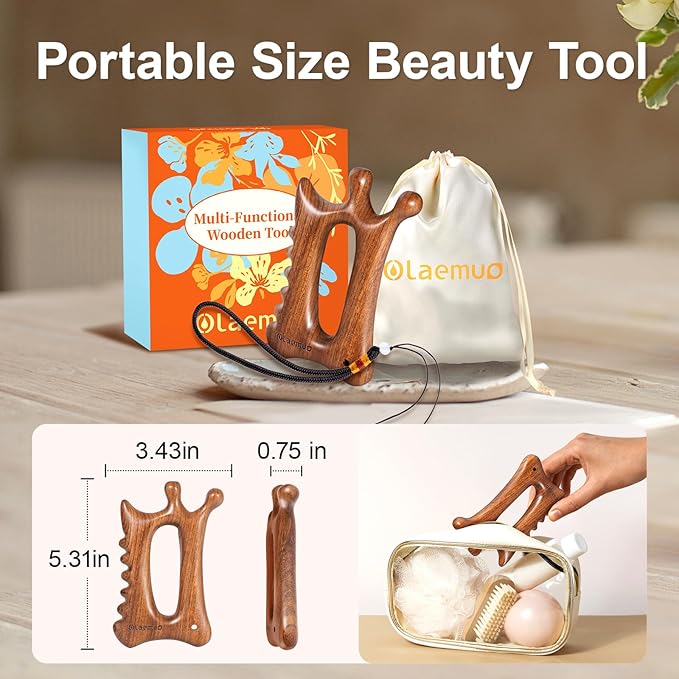 Wooden Gua Sha Tool for Face&Body - 6 in 1 Facial Massager for Lymphatic Drainage - Guasha Body Sculpting Tools Therapy Massage Tool for Cellulite,Jaw Lifting,Muscle Relief - Skin Care Gifts