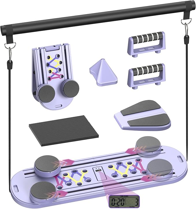 Pilates Board, Portable Pilates Reformer Equipment with Timer, 7-in-1 Foldable Pilates Machine for Home Workout, Multi-Purpose Pilates Equipment at Home, Office