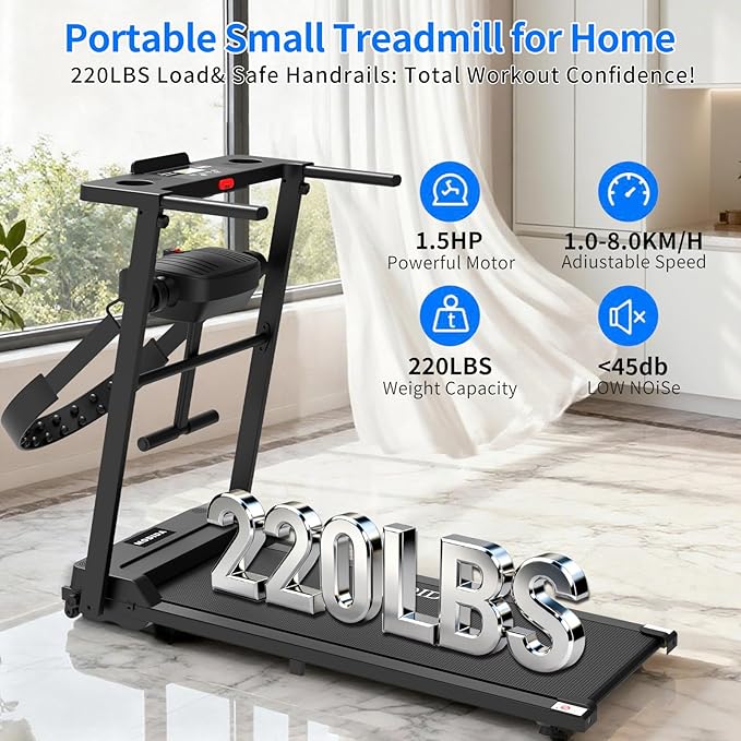 3 in 1 Walking Pad Treadmill with Handle | 1.5HP Under Desk Treadmill for Home Office | Foldable Compact Walking Jogging Running Machine | 220LBS Capacity, ≤45dB Quiet Treadmill