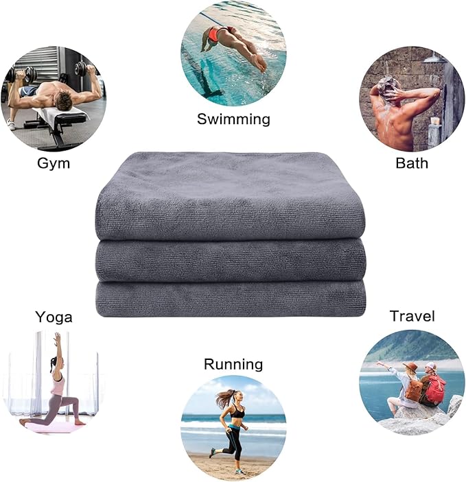 KinHwa Gym Towels for Sweat Absorbent Workout Towels Soft Microfiber Sports Towel Perfect Size for Workouts, Yoga, Running, Biking or Camping 16inch x 31inch 3 Pack… (Gray, 16inchx31inch 6 Pack)