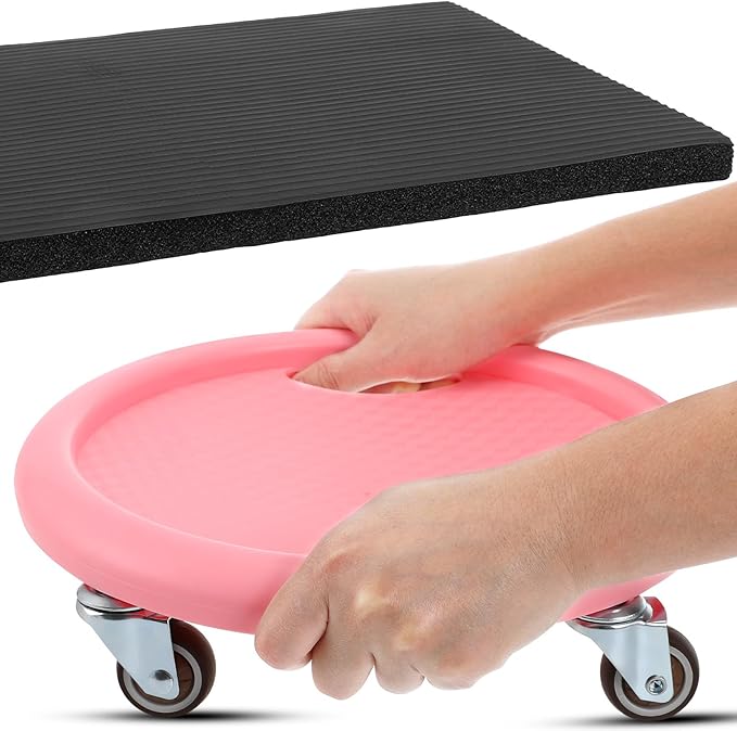 Homoyoyo Four-wheeled Ab Roller Exercise Wheel with Mat, Multi-directional Abdominal Workout Roller for Core Strength Training at Home, Pink Fitness Abdominal Wheel for Men and Women