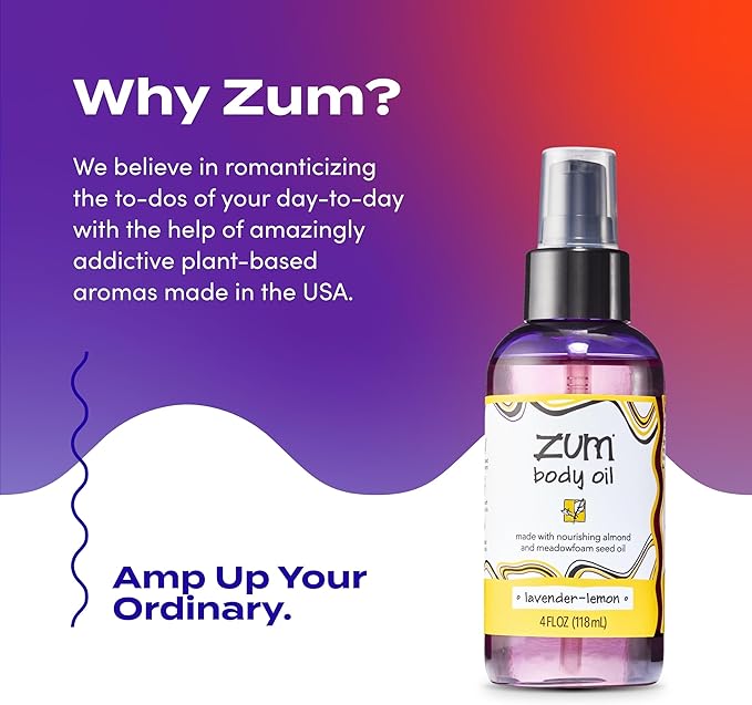 Indigo Wild Zum Lavender-Lemon Body Oil - Nourishing Body Massage Oil for Massage Therapy & Hydration - Nourishing, Vegetarian Massaging Oil with Sweet Almond Oil - 4 fl oz