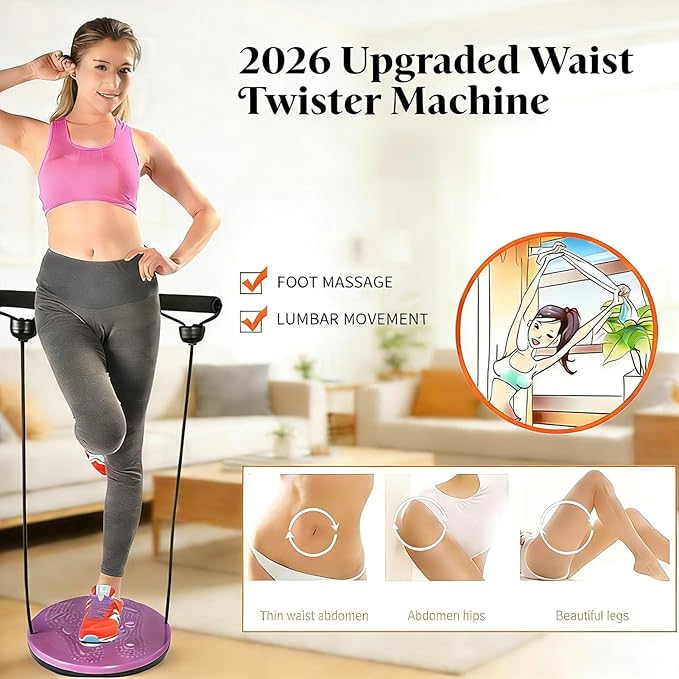 2026 Upgraded Waist Twister Machine with Arm Bands & Soothing Foot Massage – Home Machine Featuring Flex Disc for Core | Portable Waist Sculptor Board & Twist Exercise Platform for Body Toning