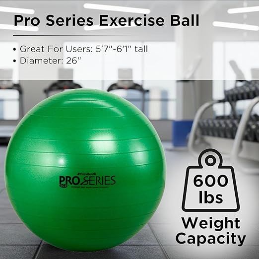 THERABAND Pro Series Exercise Ball, 26" Green Stability Trainer for 5'7"–6'1" Users, Anti-Burst Yoga & Pilates Ball, Balance & Core Trainer, For Athletes Fitness at Gym & Home