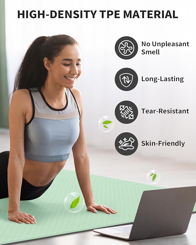 CAMBIVO Large Yoga Mat (6'x 4'), Extra Wide Workout Mat for Men and Women, 0.24''/0.32''/0.4''/0.48'' Thick Exercise Fitness TPE Mat for Home Gym, Yoga, Pilates, Workout (Barefoot Exercise)