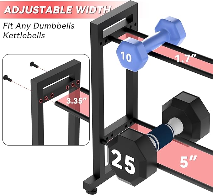 Dumbbell Rack 2-Tier 18 IN Length Adjustable Weight Rack for Home Gym Dumbbells Kettlebell, Small Dumbbell Rack 250 LB Capacity, Dumbbell Rack Stand Only