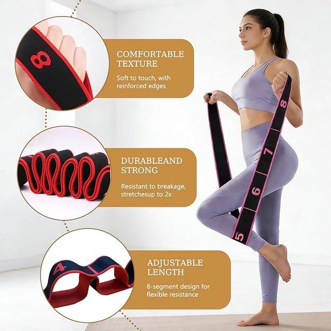 Fitness Resistance Band for Stretching and Yoga, Number Stretch Resistance Band with Clear Markings, 8-Section Elastic Training Bands