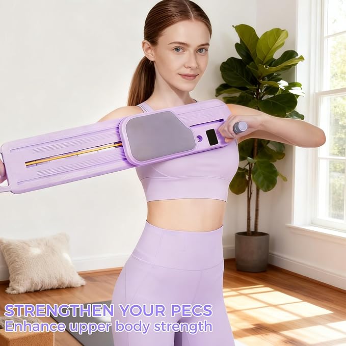 Pilates Board, Pilates Reformer, Portable Pilates Reformer, Pilates Board for Home Workout, 9 in 1 Foldable Pilates Equipment with Timer & Resistance Band, Fitness, Exercise, Ab, Core (Purple)