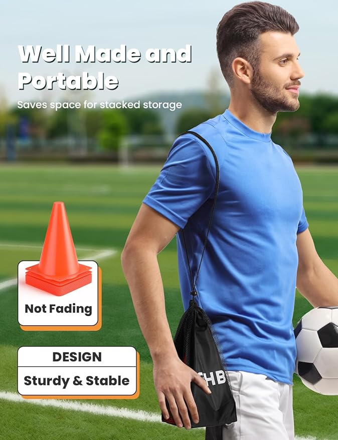 GHB Agility Ladder 1 Pack and 7 Inch 12 Pack Soccer Cones 2 Carrying Bag