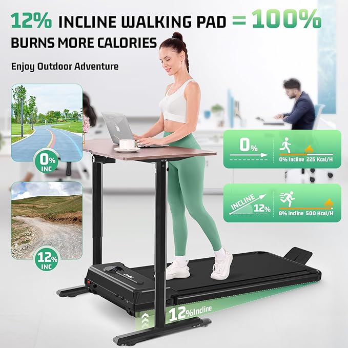 FUNMILY Upgrade Walking Pad Folding Treadmill with 12%/15% & Handle Bar, 3.5HP Foldable Under Desk Compact Treadmills for Home/Office/Gym, 400+lb Capacity, Shock Absorption
