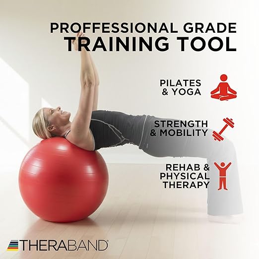 THERABAND Exercise Ball, Stability Ball with 55 cm Diameter for Athletes 5'1" to 5'6" Tall, Standard Fitness Ball for Posture, Balance, Yoga, Pilates, Core, & Rehab, Red